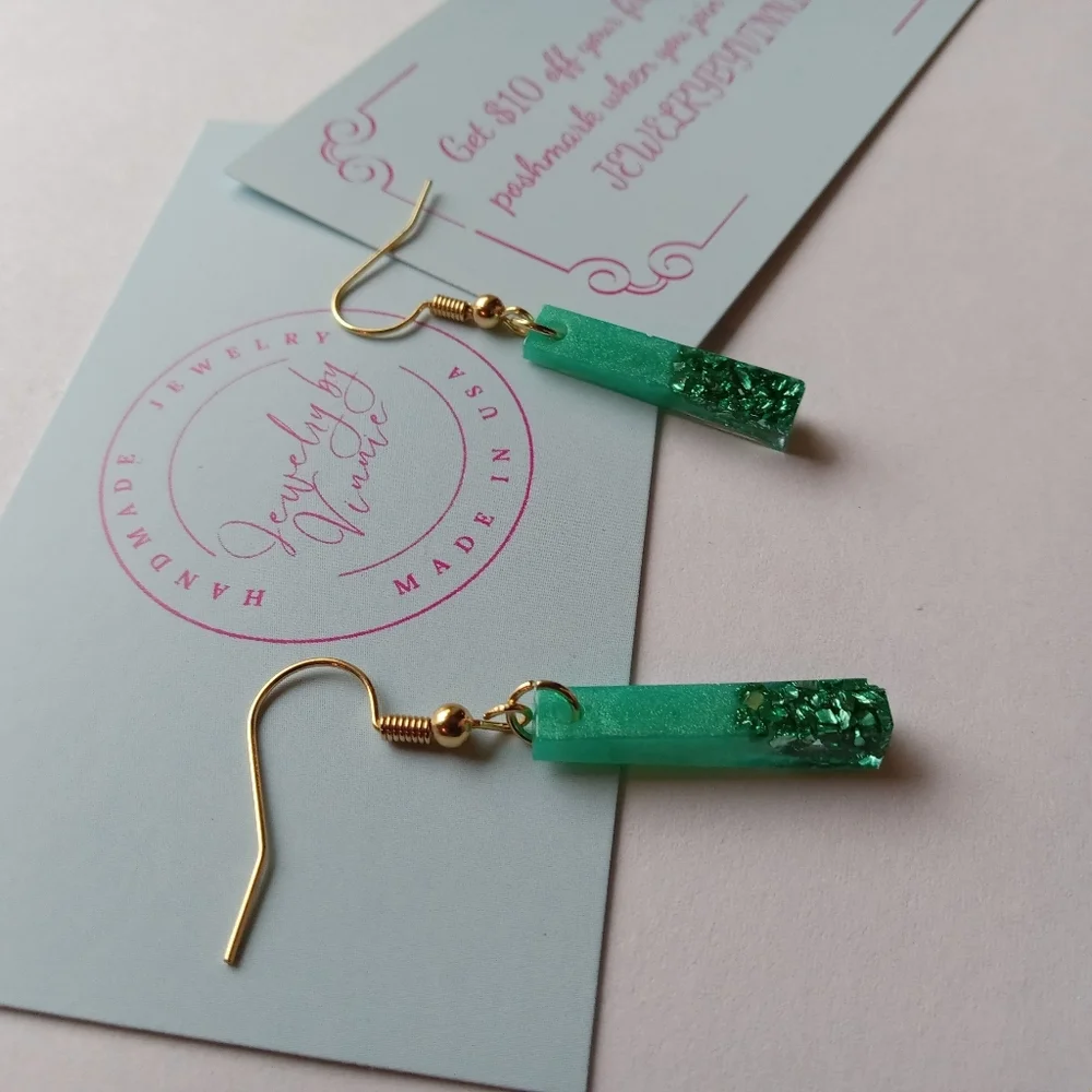 Hand Crafted Green Earrings - Picture 3 of 6